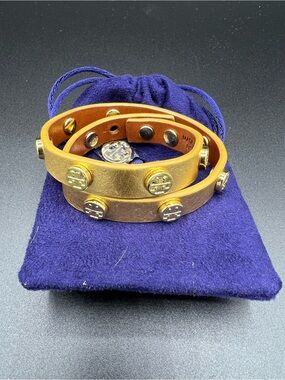 Tory Burch Gold-Tone Leather Double Wrap Bracelet